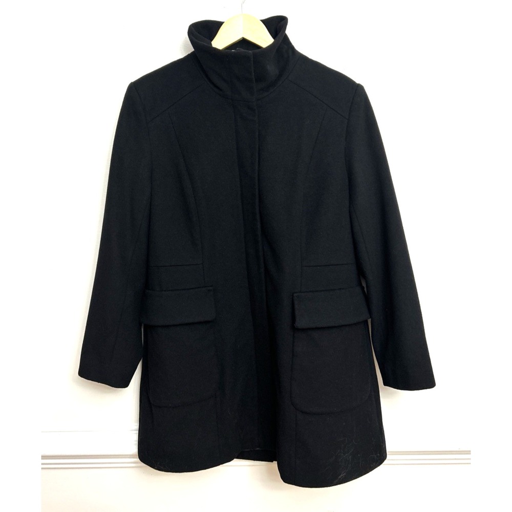 Pendleton Wool Coat Women's Sz 14P Black Lined Funnel Collar Old Money Heritage